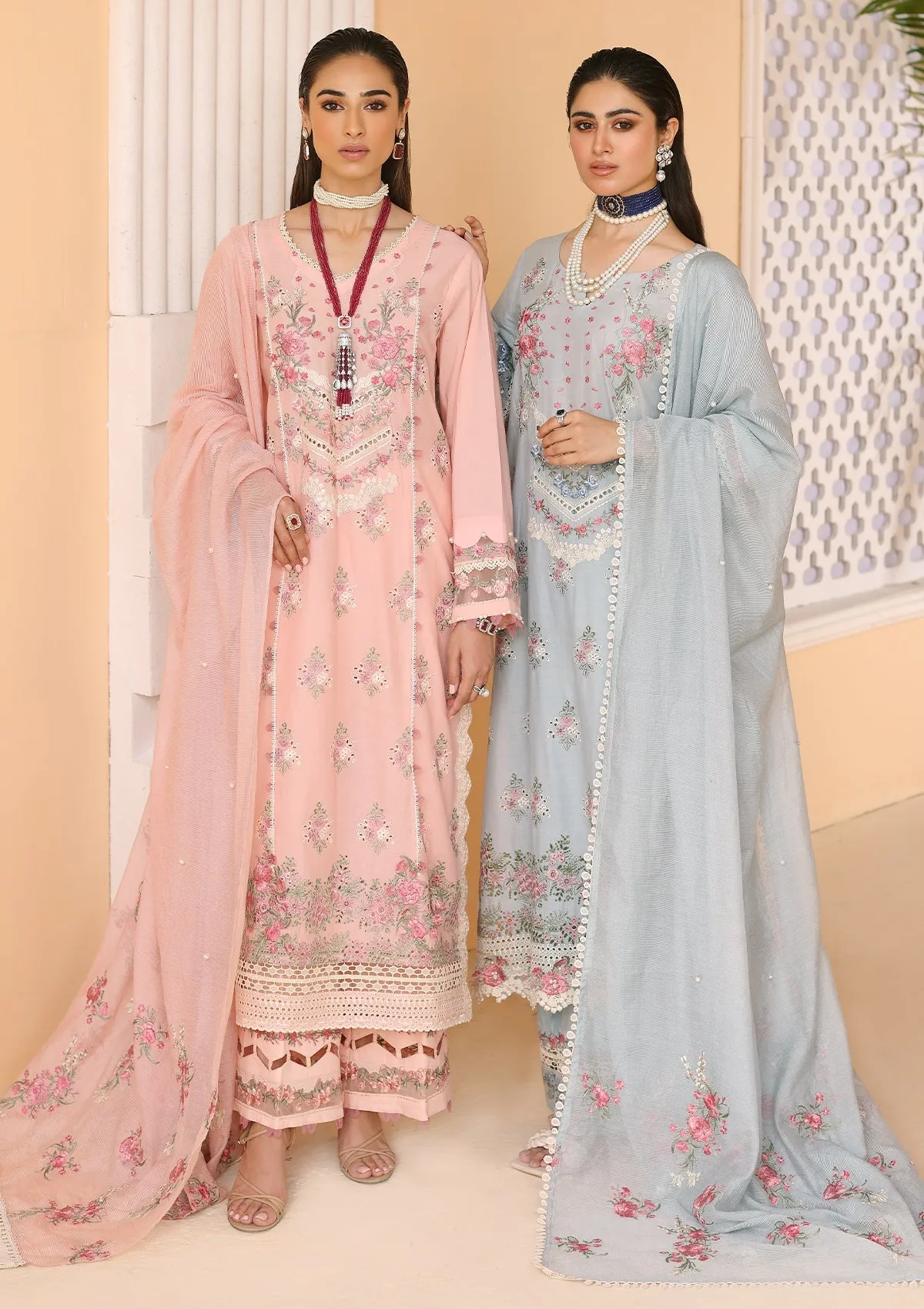 ELAF Premium Luxury Pret Embroidered Lawn 3Pc Suit ELP-07B Skyler