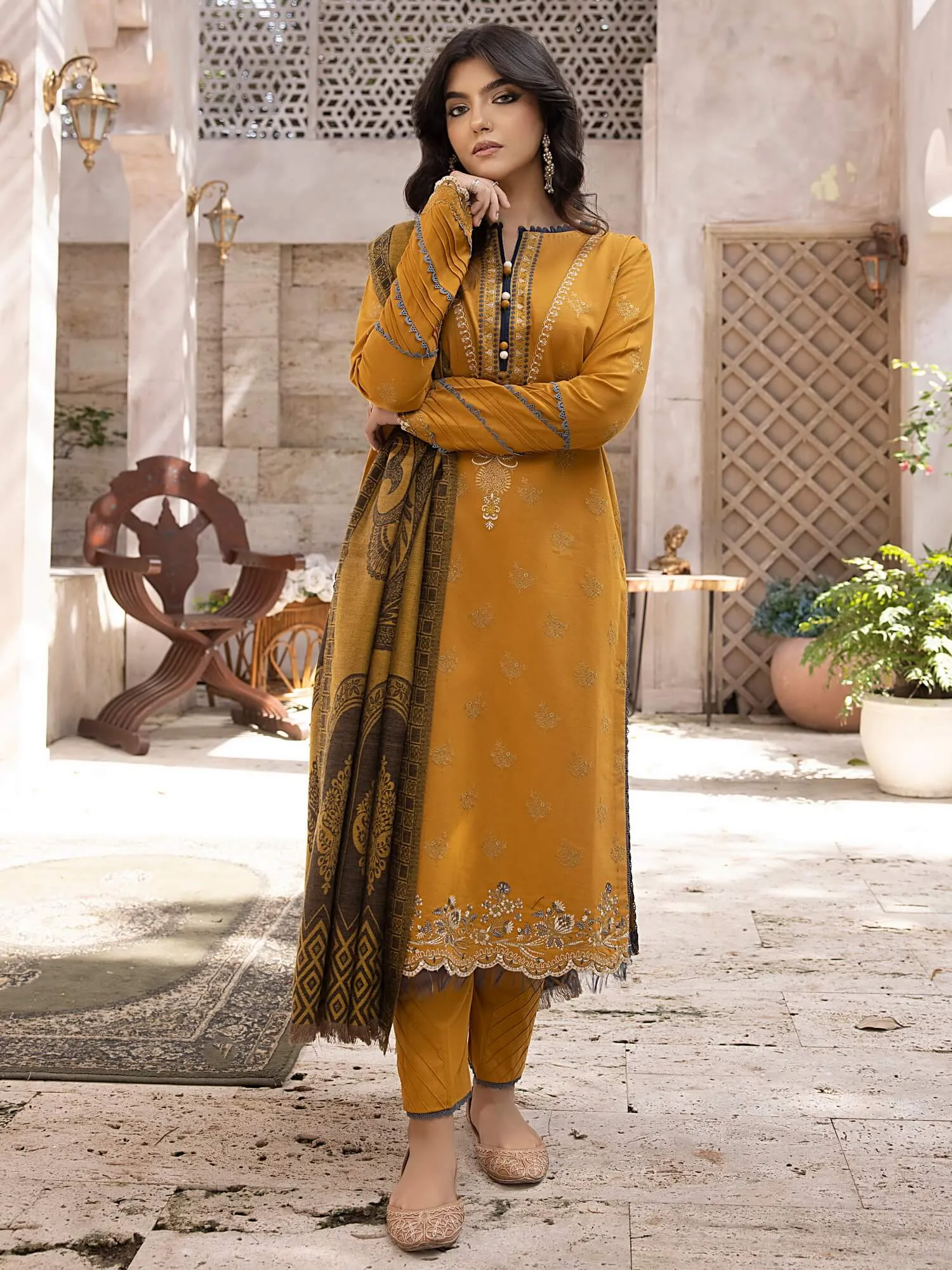 ELAK by Humdum Unstitched Embroidered Khaddar 3Pc Suit EL-04