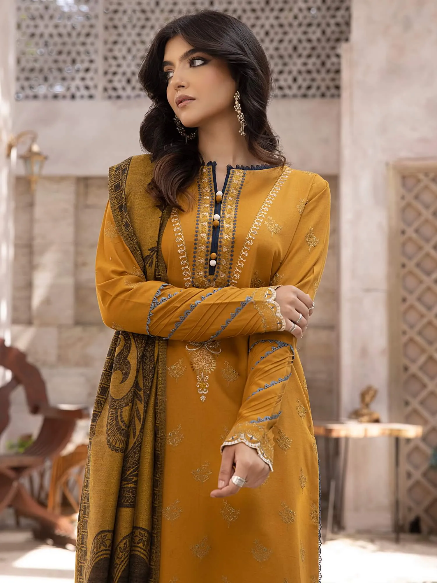 ELAK by Humdum Unstitched Embroidered Khaddar 3Pc Suit EL-04