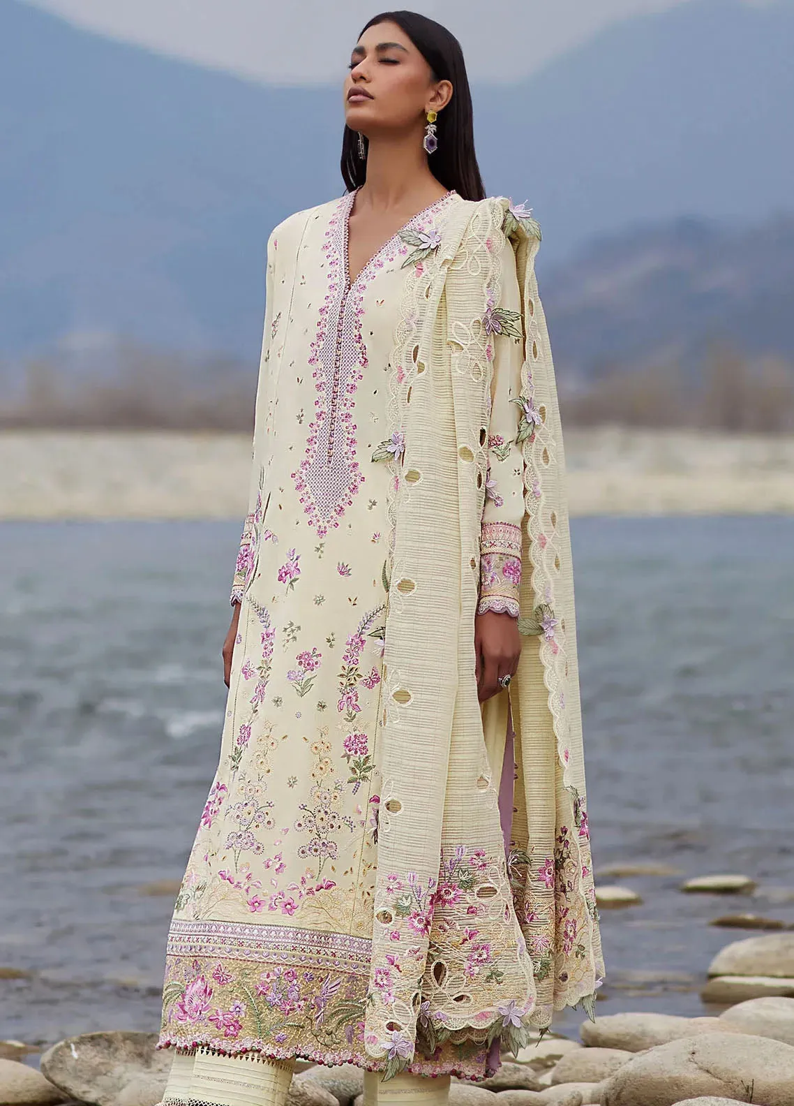 Elan Luxury Embroidered Lawn 3 Piece Unstitched Suit EL24LEL D-2B NEDINE