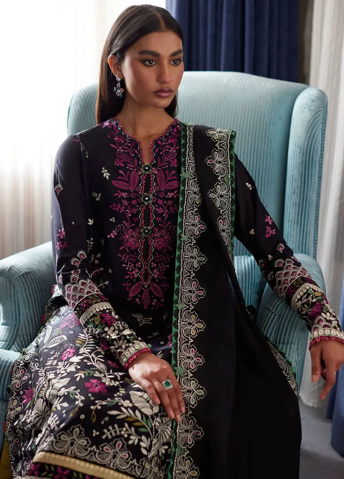 Elan Luxury Embroidered Lawn 3 Piece Unstitched Suit EL24LEL D-3B QISTINA