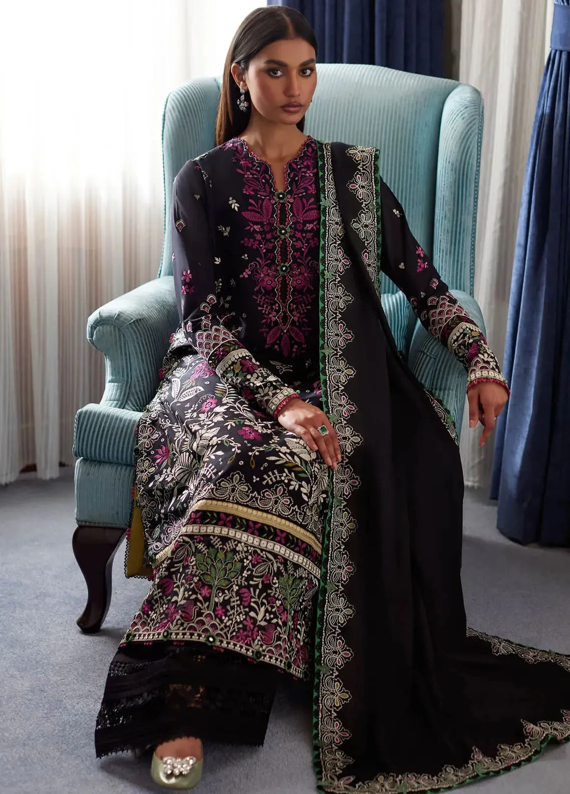 Elan Luxury Embroidered Lawn 3 Piece Unstitched Suit EL24LEL D-3B QISTINA