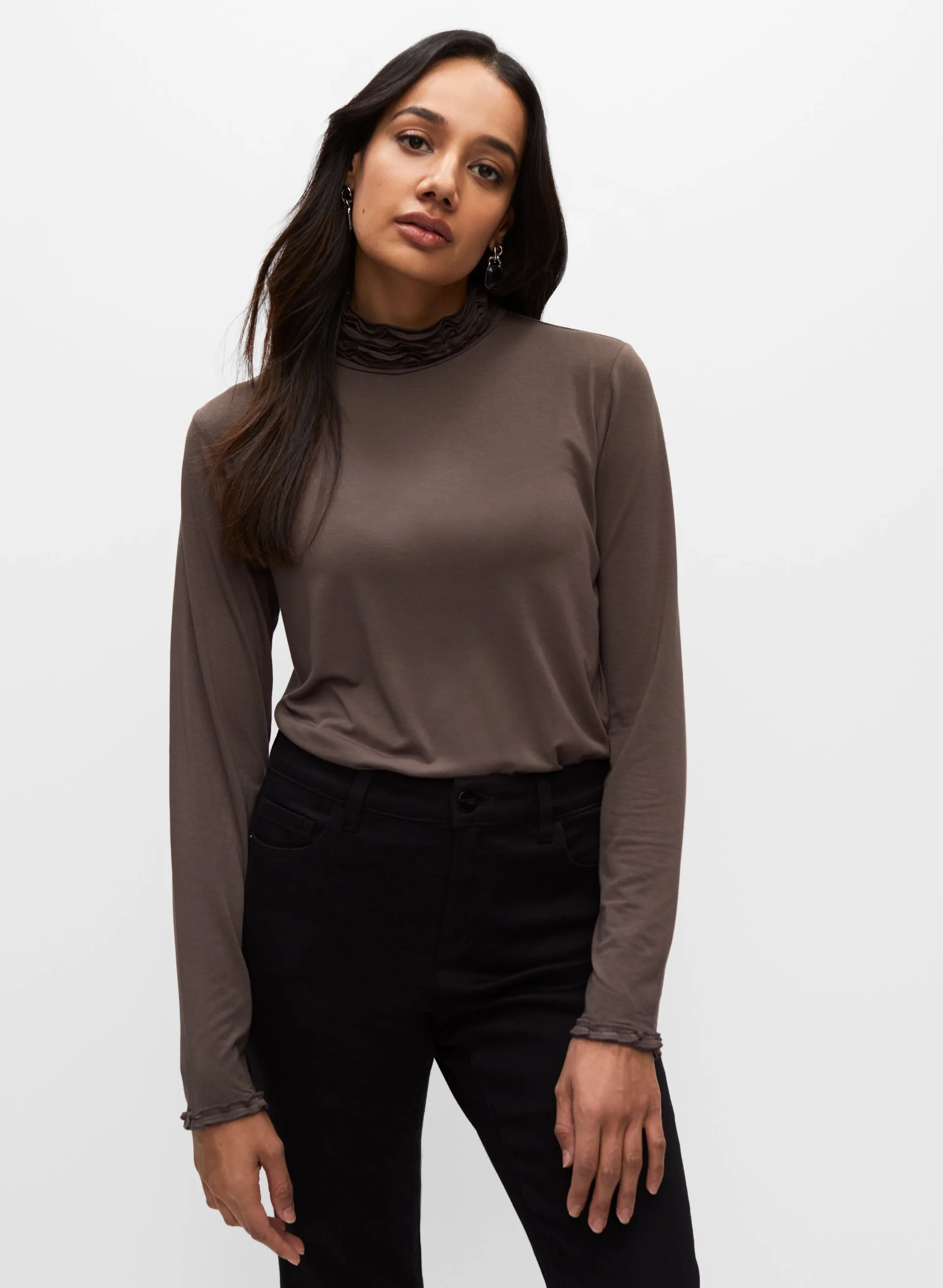 Essential Ruffle Edge Turtleneck Top