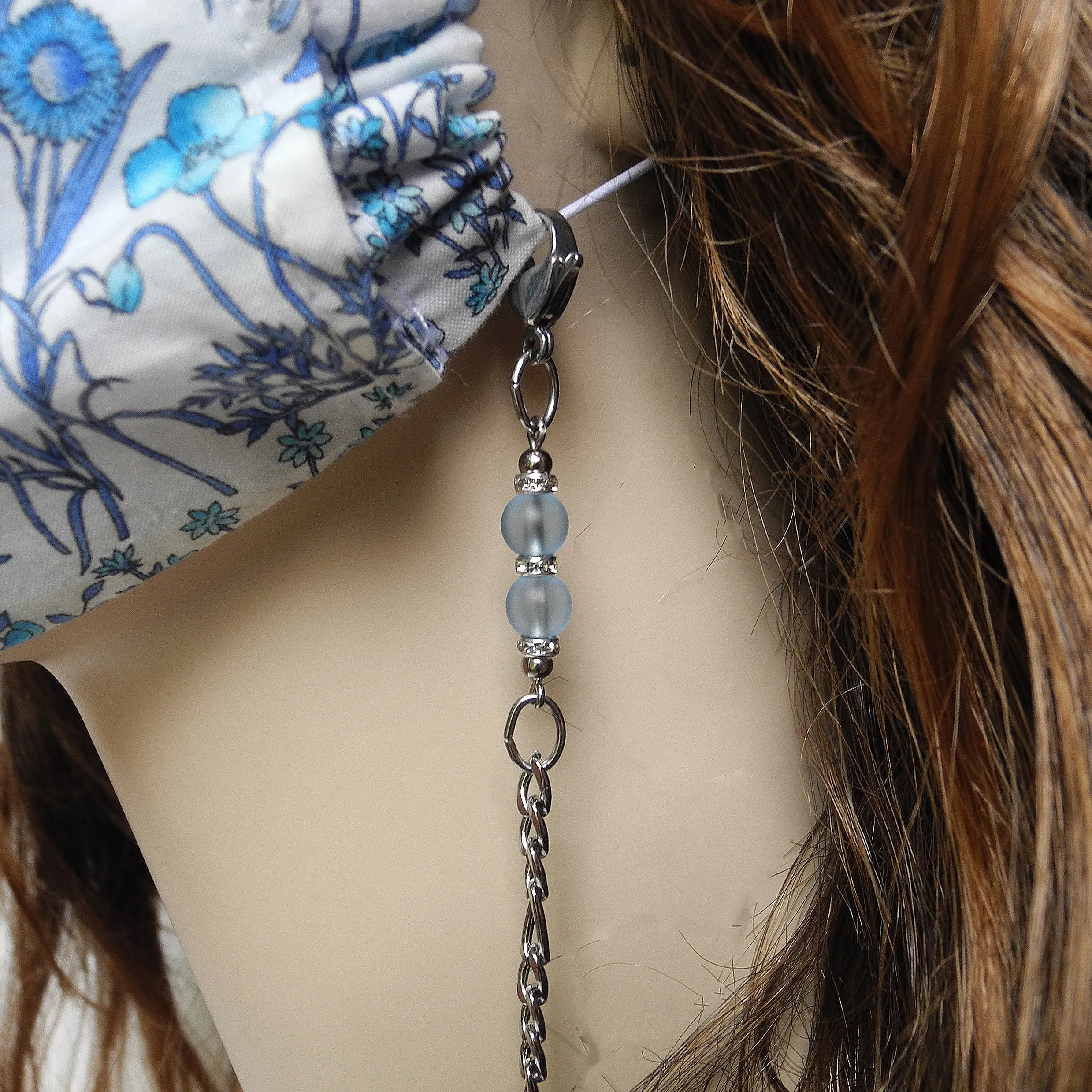 FACEMASK CHAIN ~ DOUBLE BLUE FROST (Stainless with blue beads)