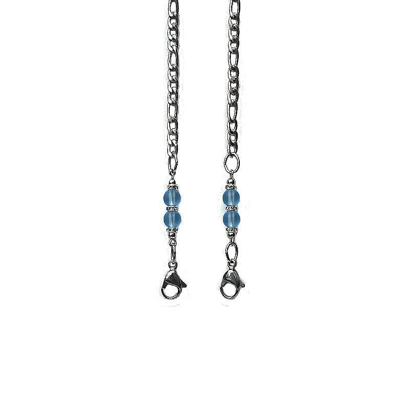 FACEMASK CHAIN ~ DOUBLE BLUE FROST (Stainless with blue beads)