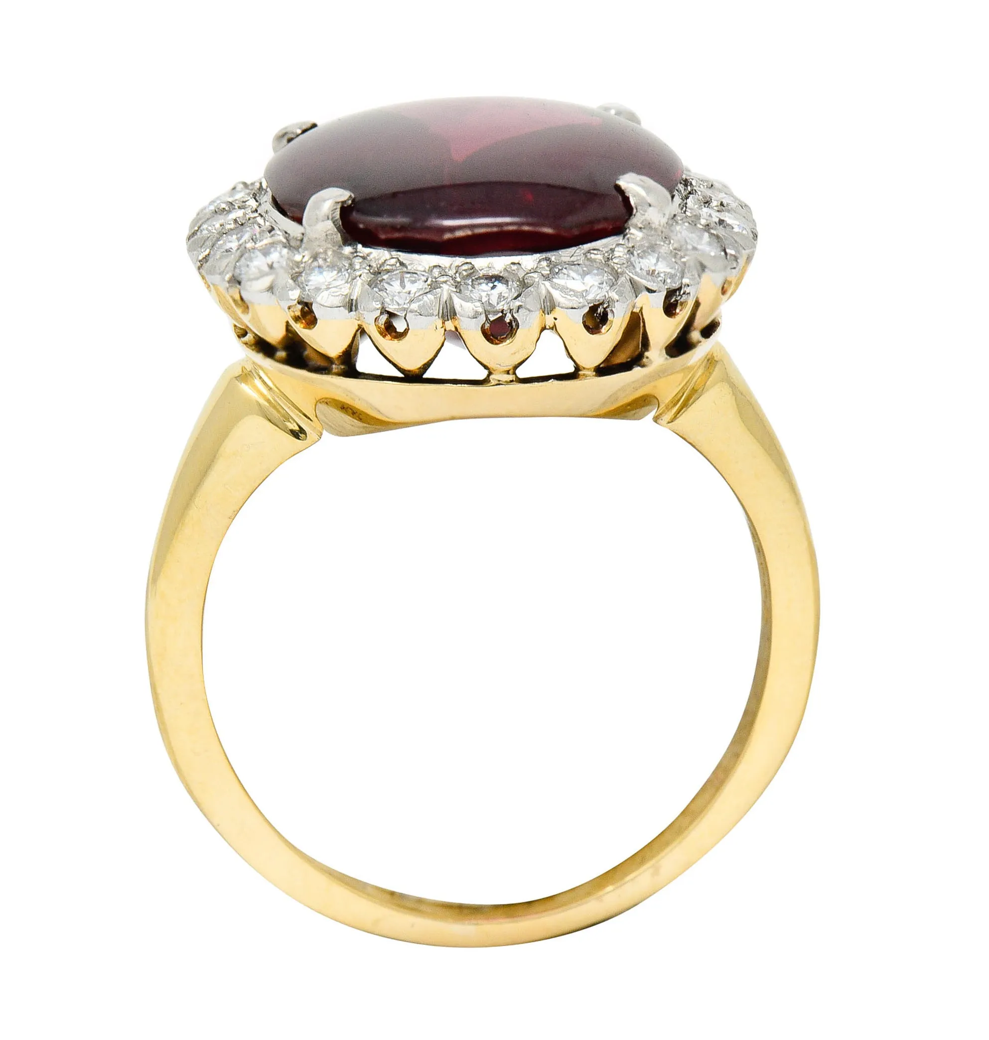 F&F Felger Garnet Cabochon Diamond Platinum-Topped 14 Karat Gold Cluster Ring