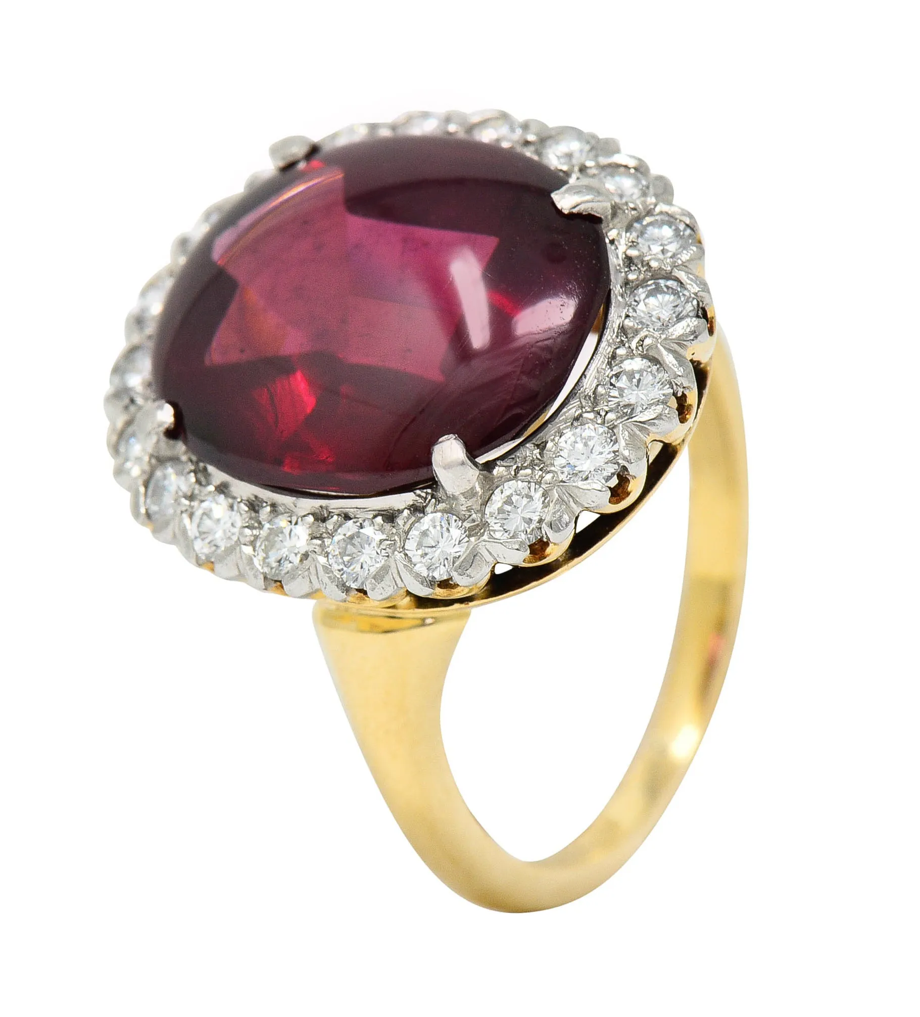 F&F Felger Garnet Cabochon Diamond Platinum-Topped 14 Karat Gold Cluster Ring