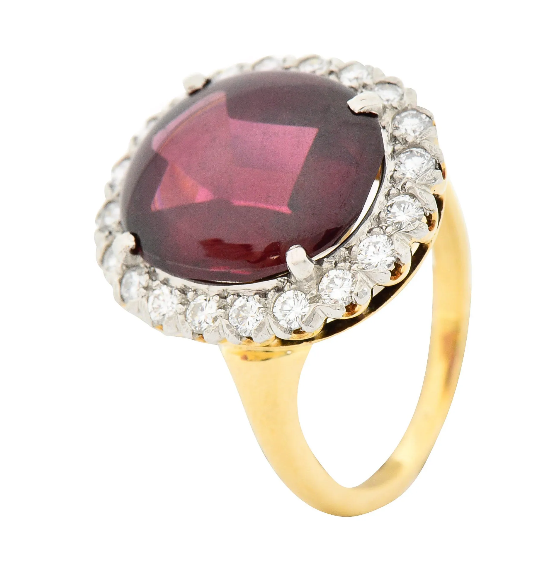 F&F Felger Garnet Cabochon Diamond Platinum-Topped 14 Karat Gold Cluster Ring