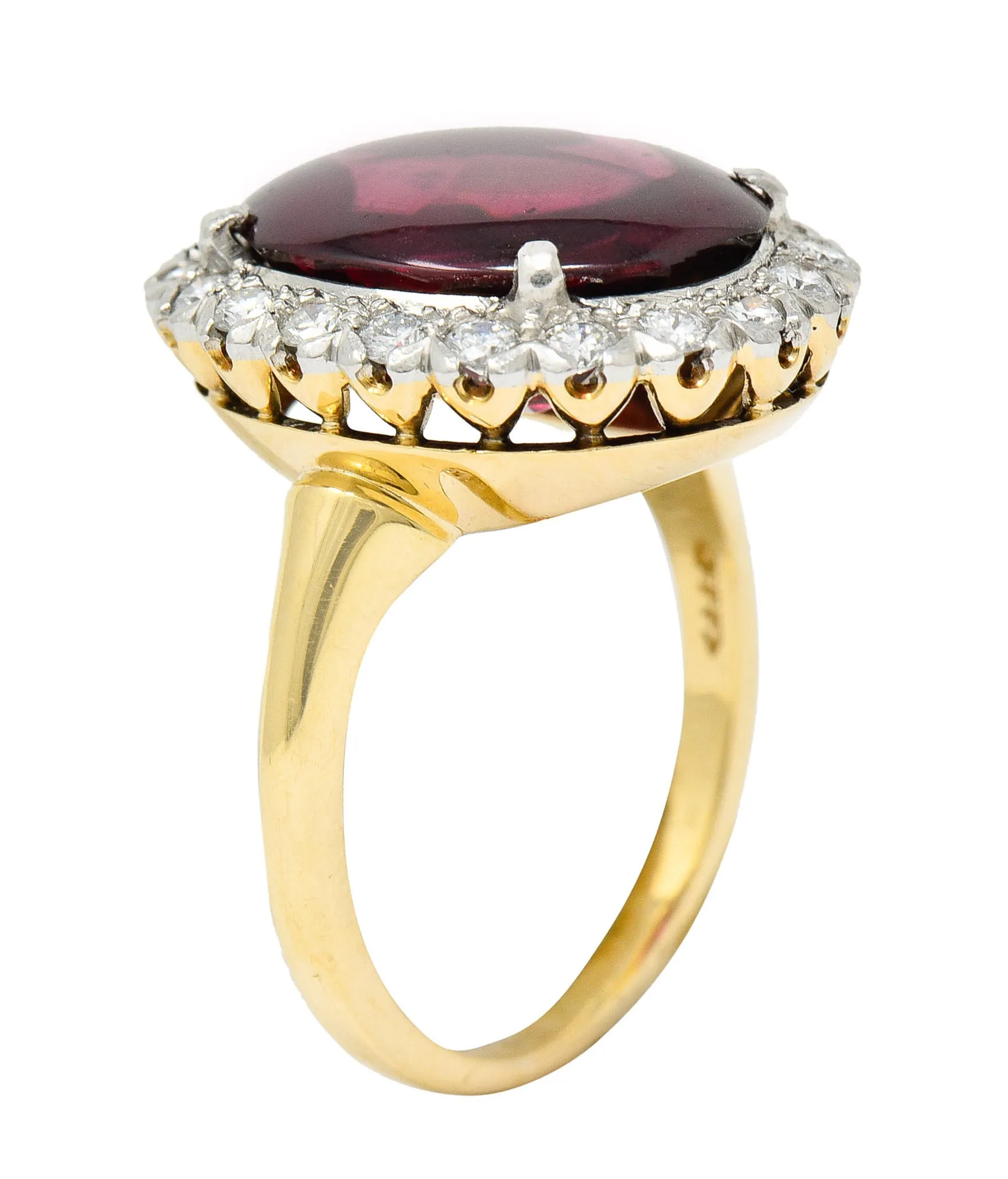 F&F Felger Garnet Cabochon Diamond Platinum-Topped 14 Karat Gold Cluster Ring