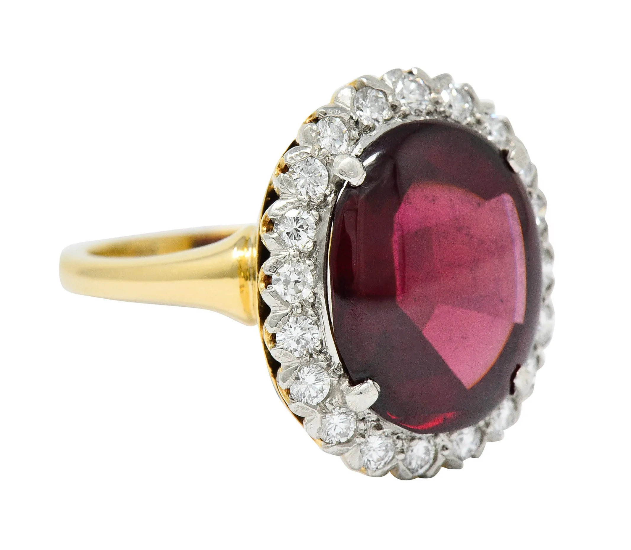 F&F Felger Garnet Cabochon Diamond Platinum-Topped 14 Karat Gold Cluster Ring