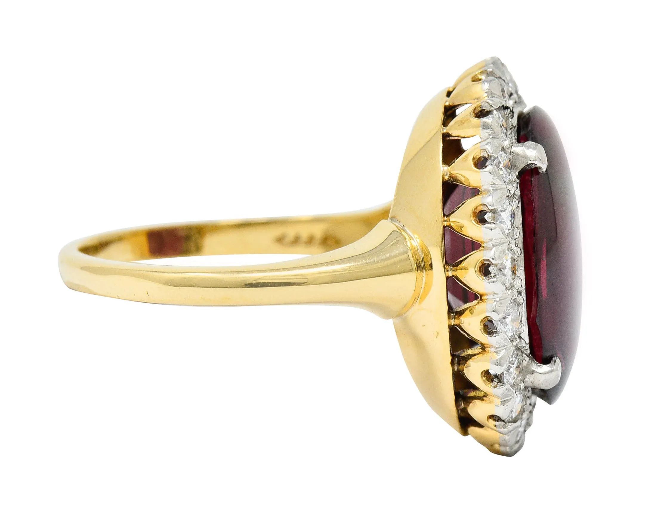 F&F Felger Garnet Cabochon Diamond Platinum-Topped 14 Karat Gold Cluster Ring