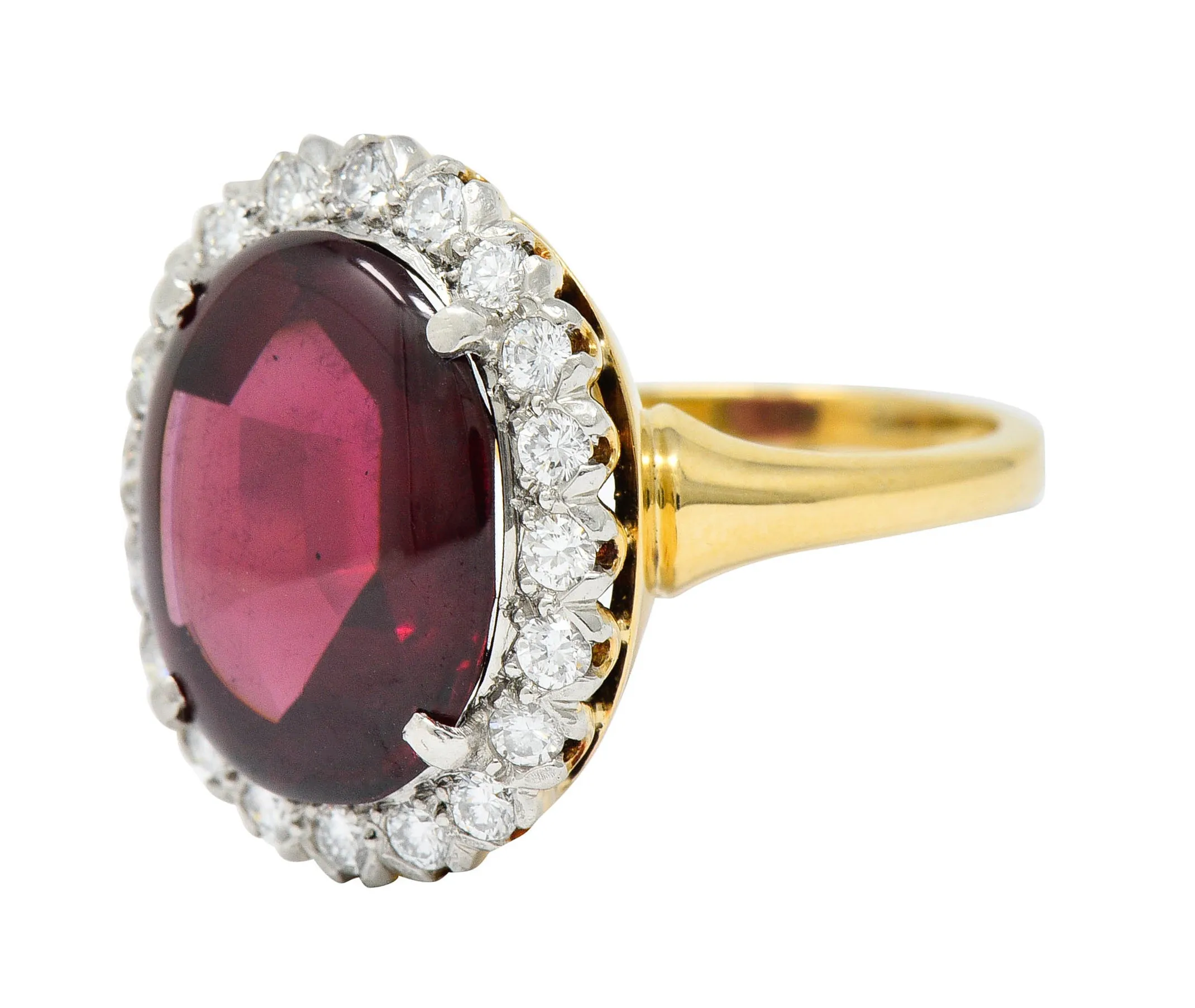 F&F Felger Garnet Cabochon Diamond Platinum-Topped 14 Karat Gold Cluster Ring