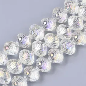 Glass Beads, Electroplated, Shell Shape, Clear, AB, 12mm