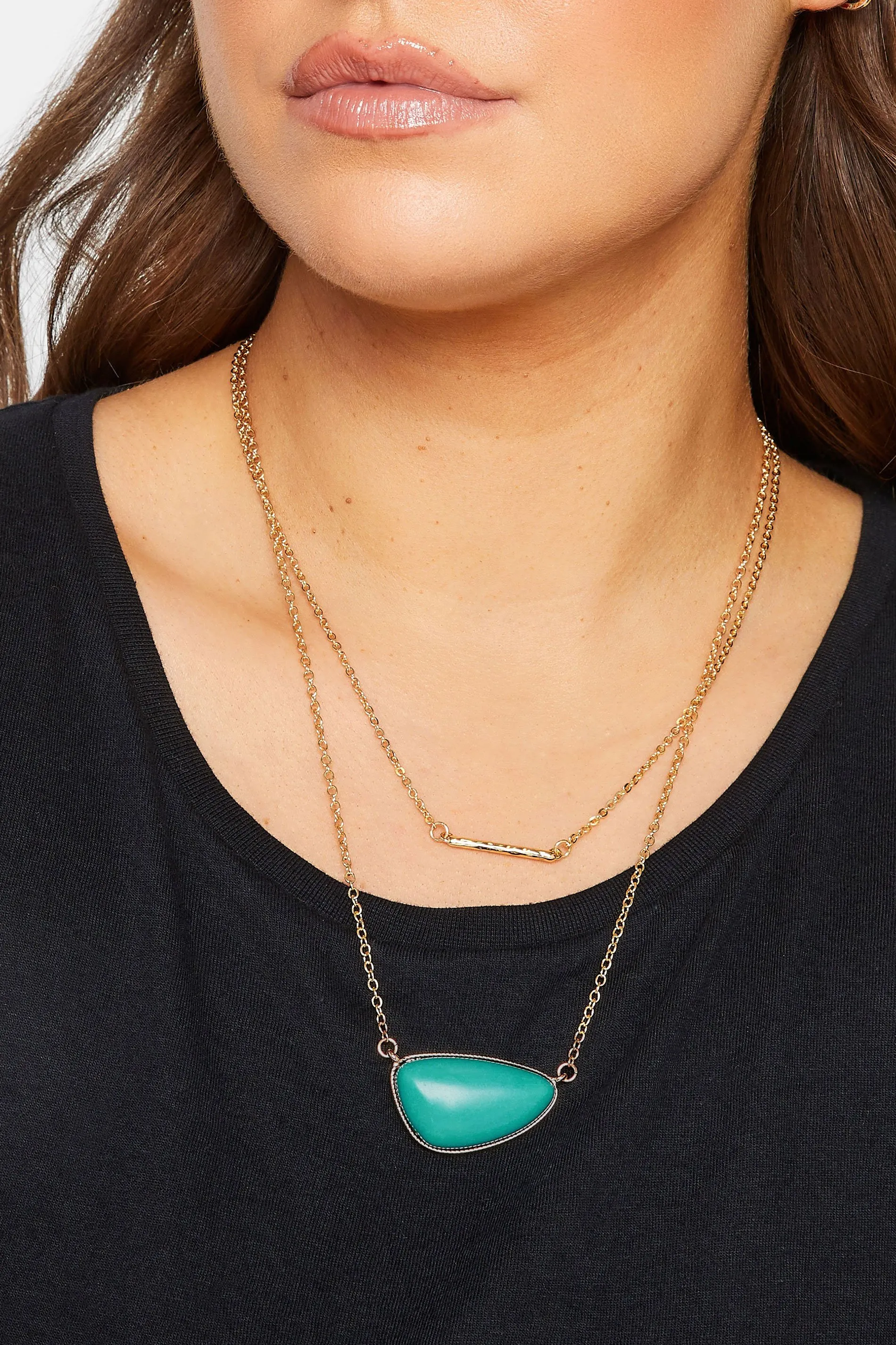 Gold & Blue Double Layer Stone Necklace