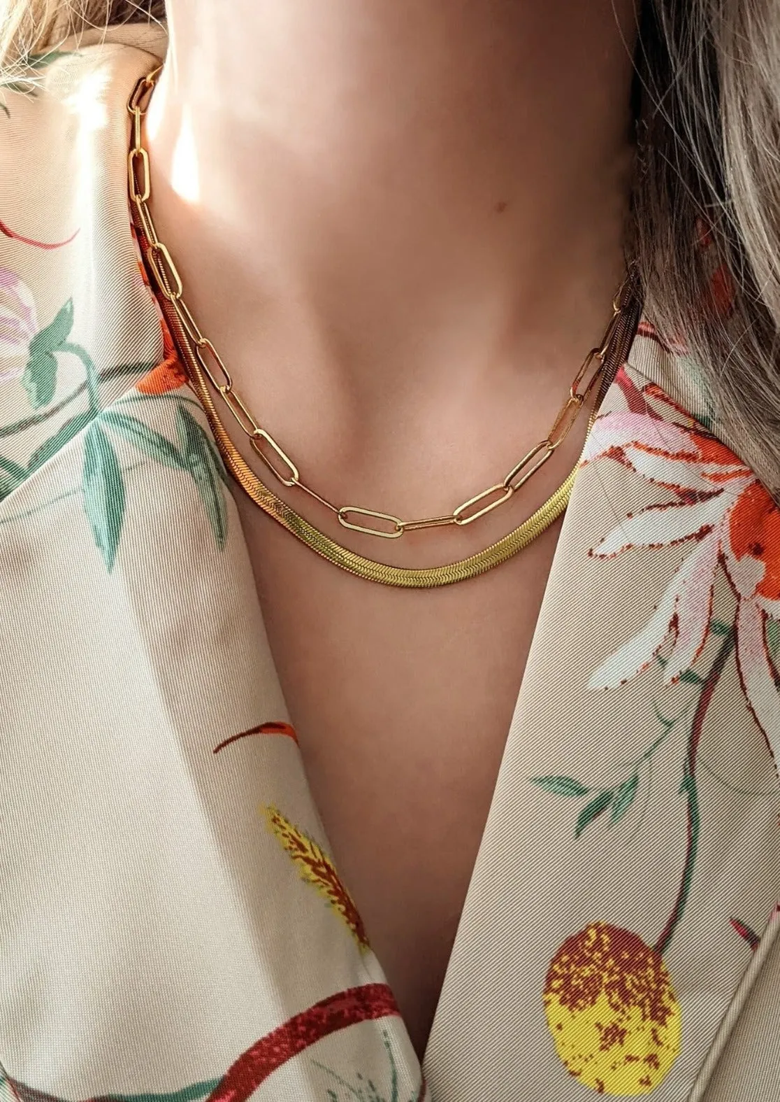 Gold Herringbone Necklace by Layer the Love