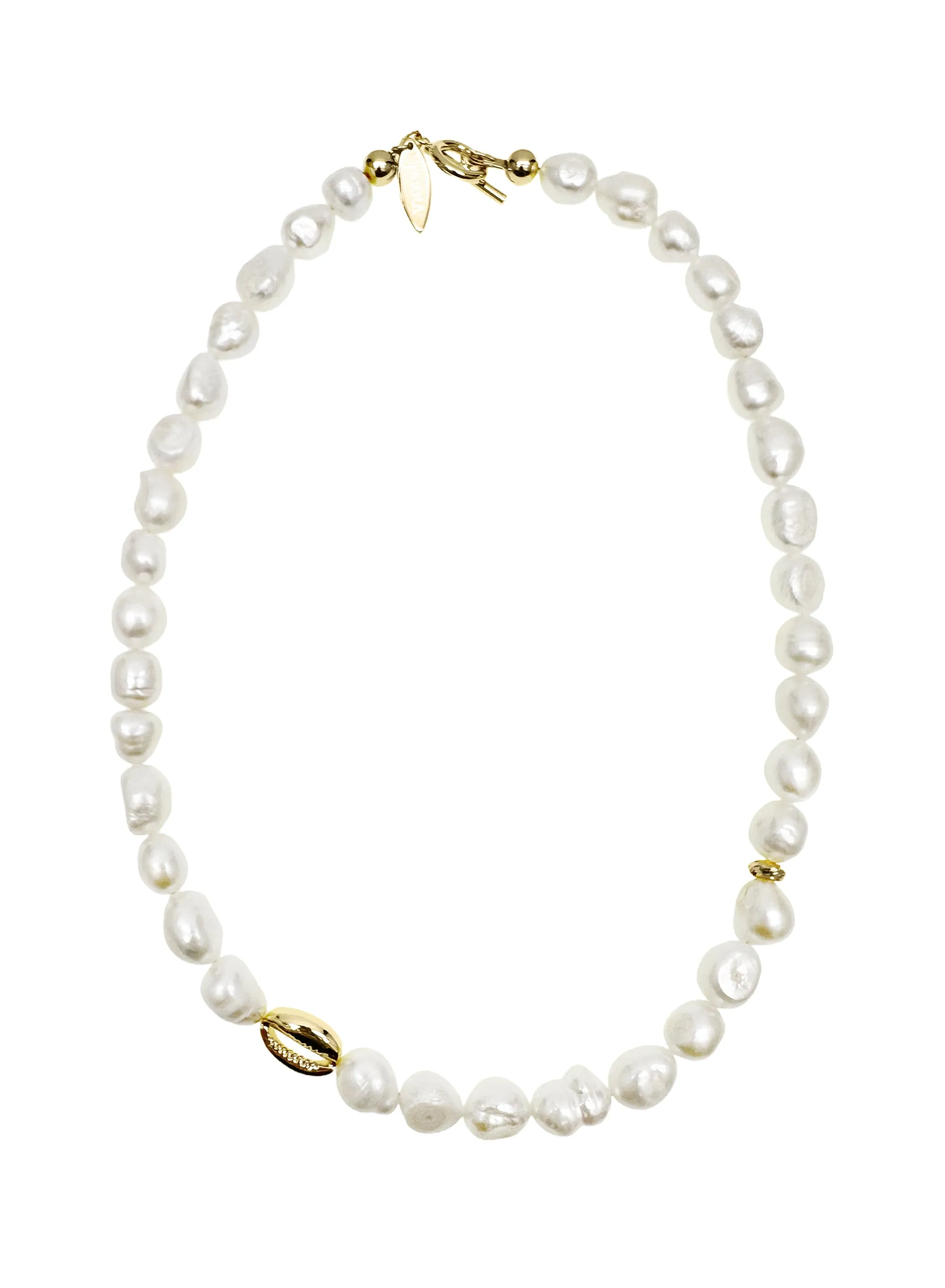 Irregular Freshwater Pearls with Gold Shell Charm Necklace LN055