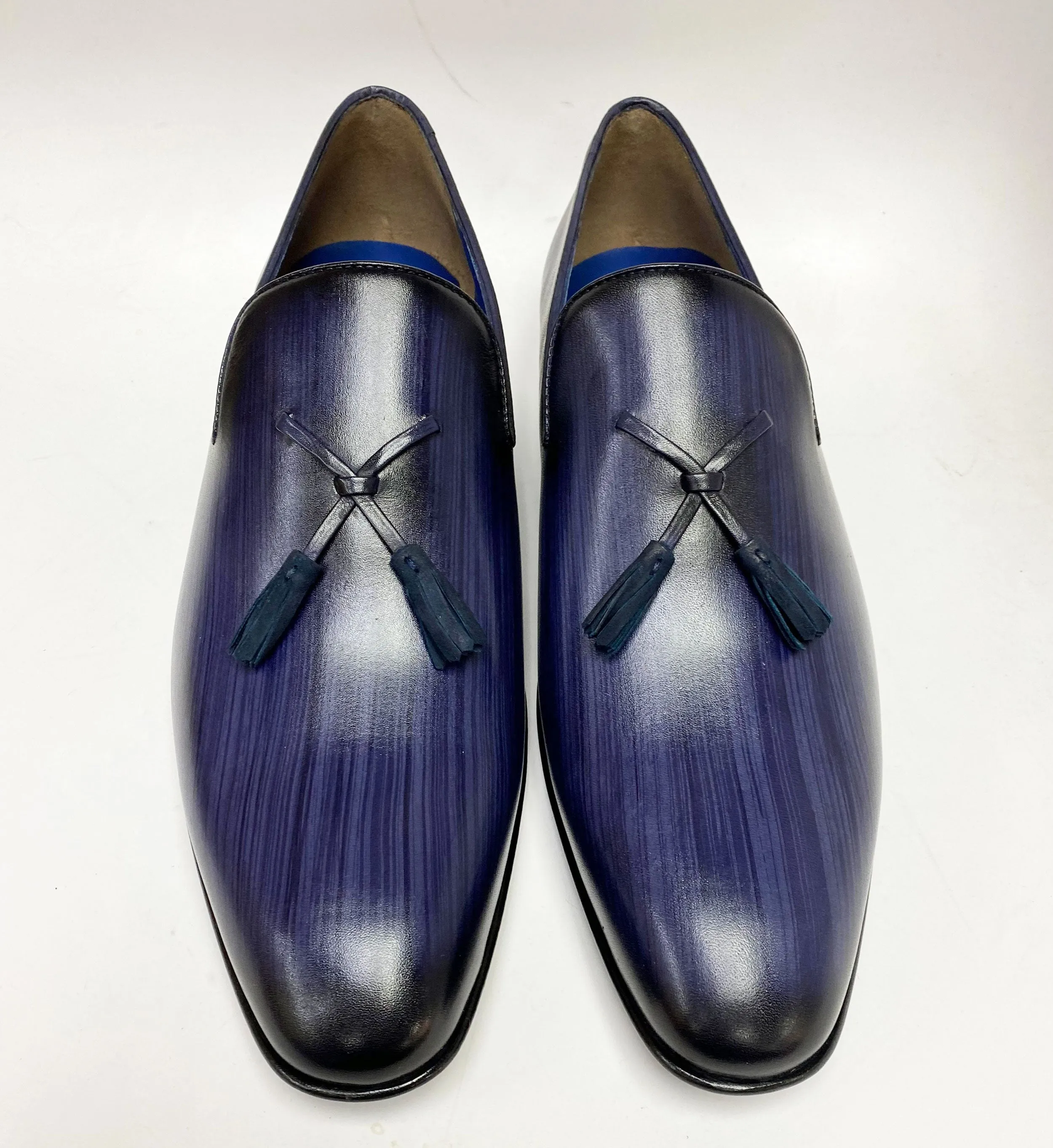 Jean Pierre Hand Burnished Calfskin Tasseled Loafer Navy