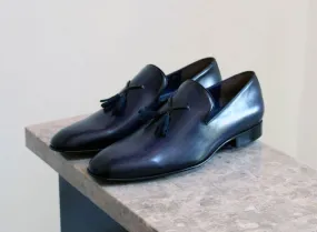 Jean Pierre Hand Burnished Calfskin Tasseled Loafer Navy