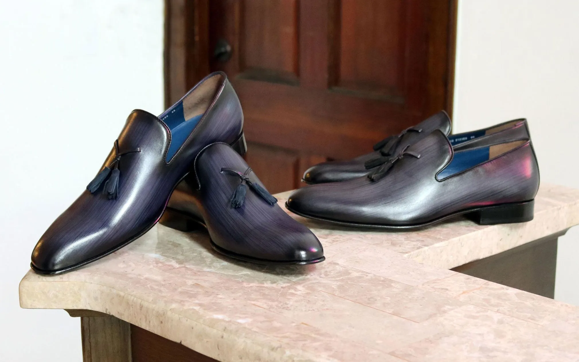 Jean Pierre Hand Burnished Calfskin Tasseled Loafer Navy