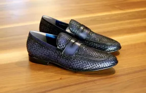 Jean Pierre Woven Calfskin Penny Loafer Black