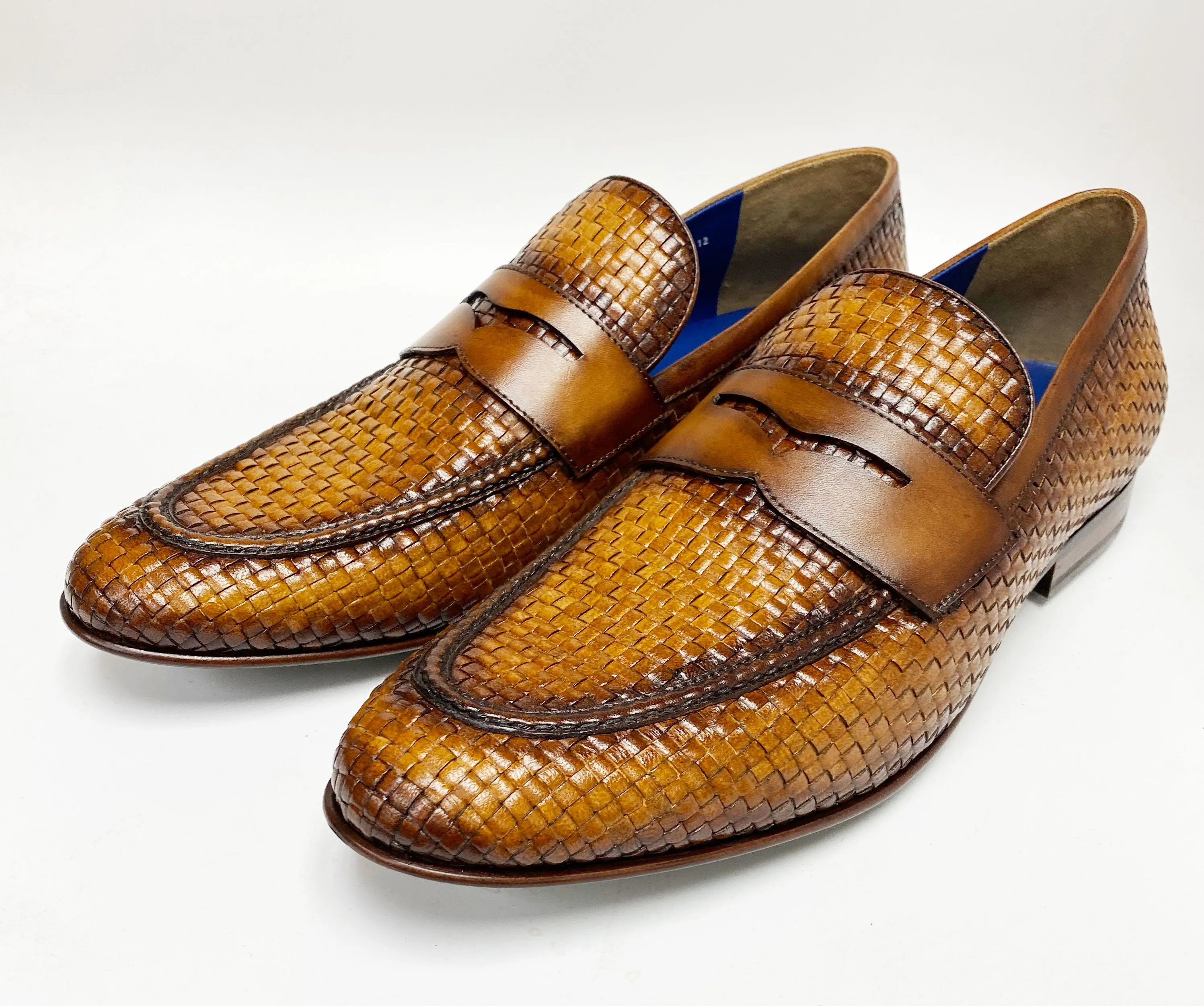 Jean Pierre Woven Calfskin Penny Loafer Camel