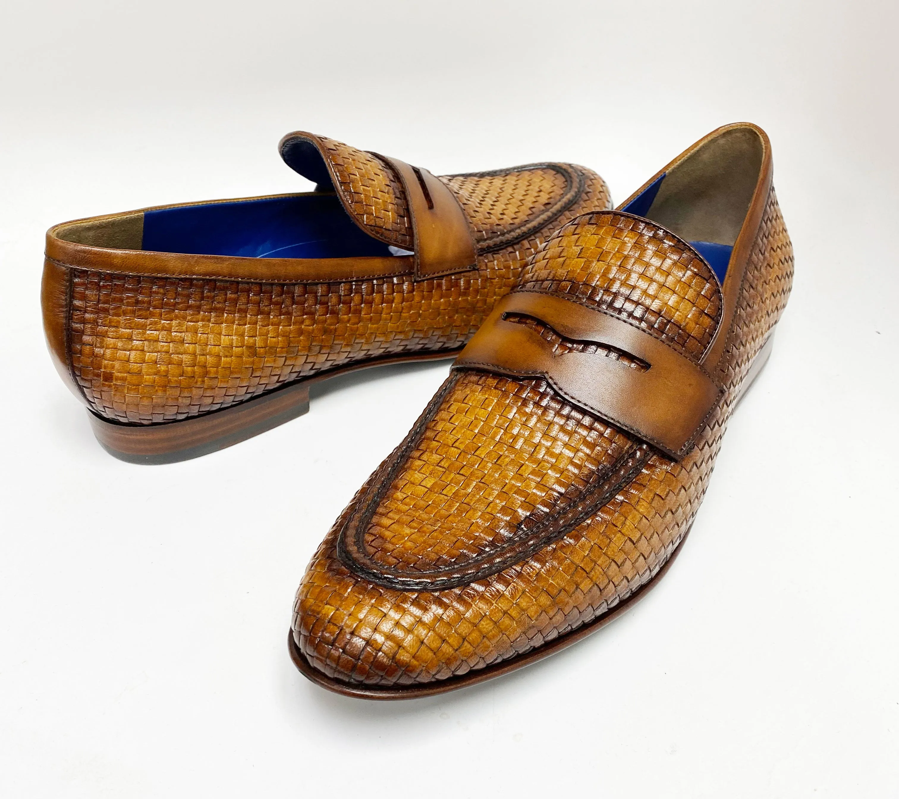 Jean Pierre Woven Calfskin Penny Loafer Camel