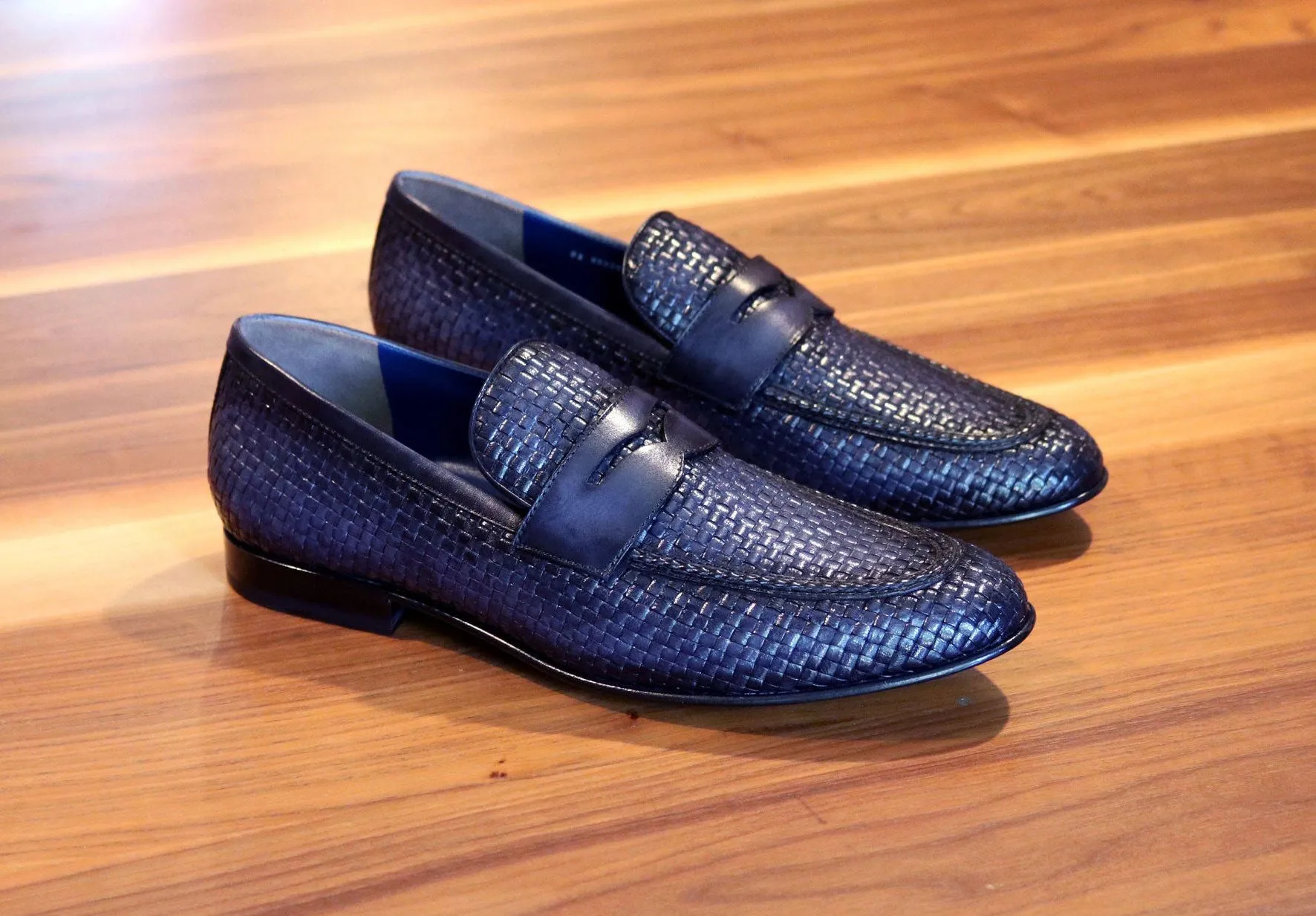 Jean Pierre Woven Calfskin Penny Loafer Navy