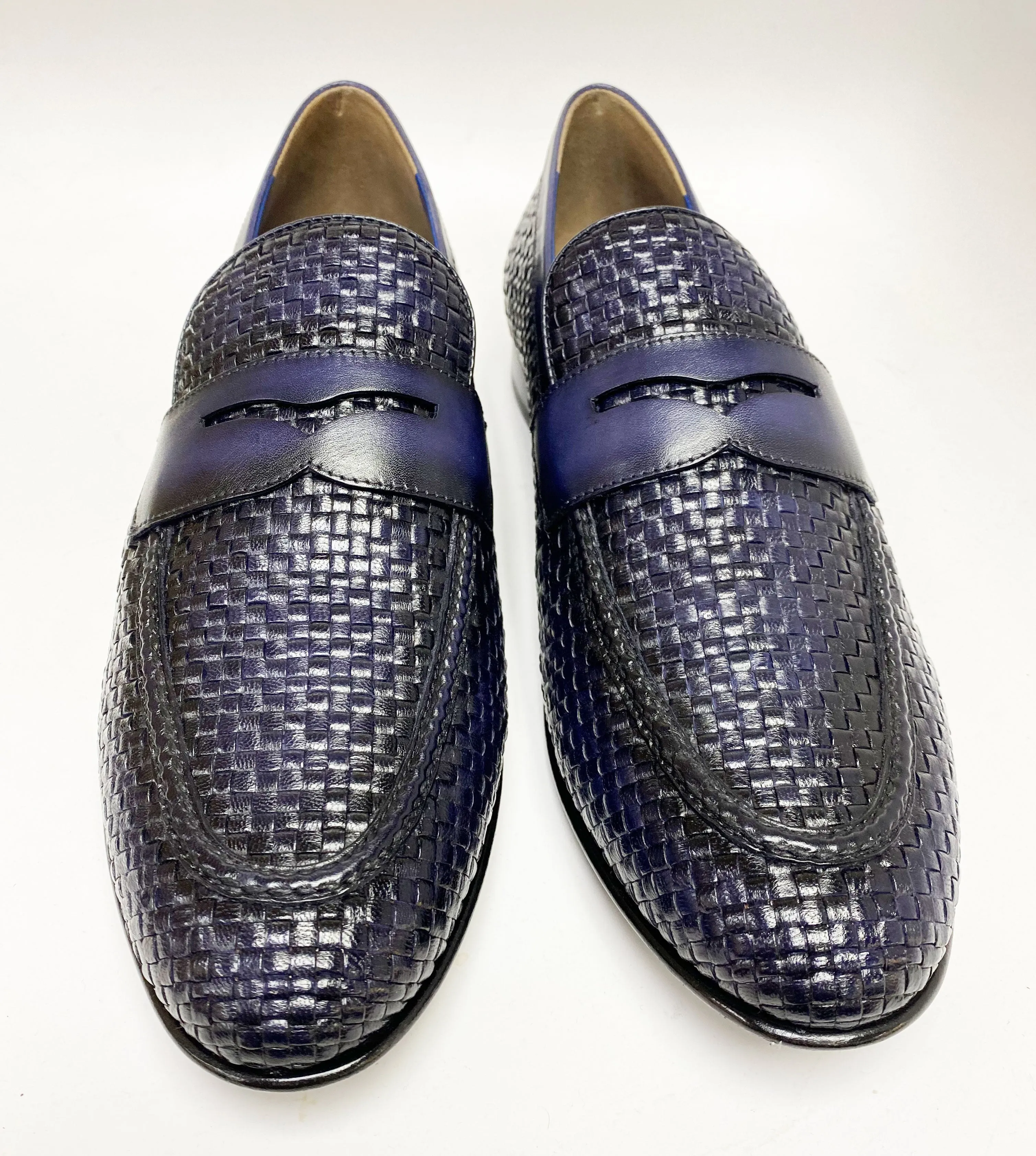 Jean Pierre Woven Calfskin Penny Loafer Navy