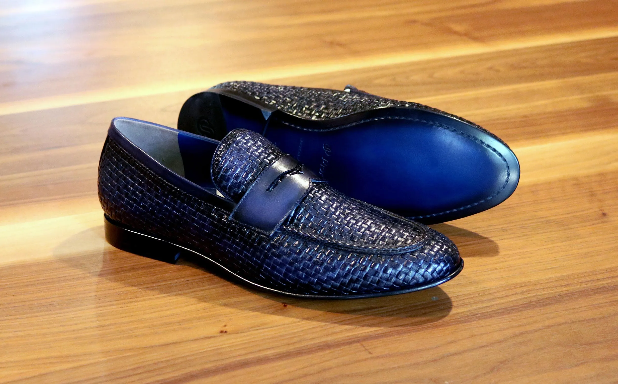 Jean Pierre Woven Calfskin Penny Loafer Navy