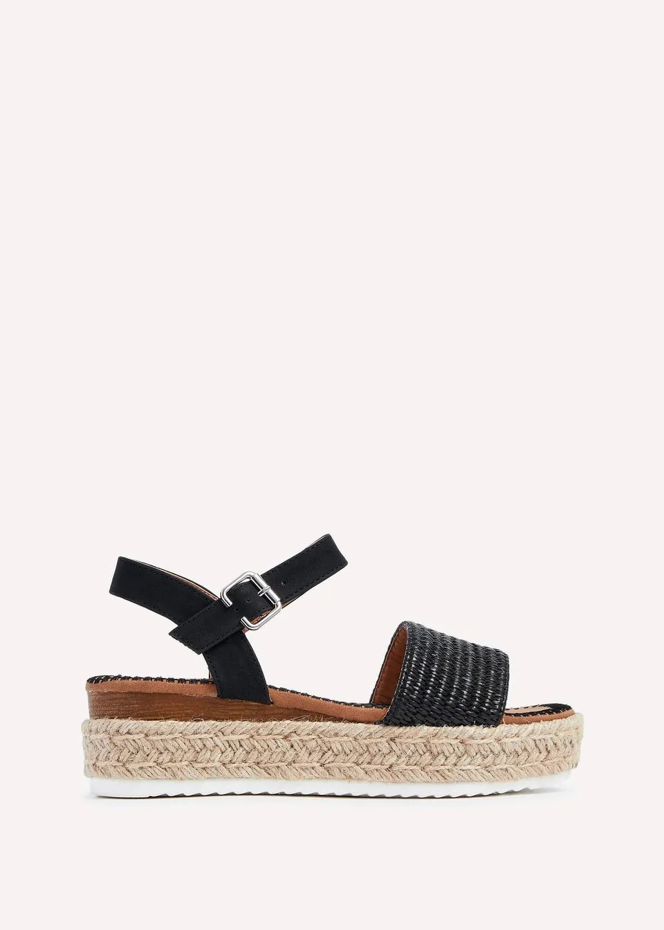 Linzi Panama Black Raffia Two Part Espadrille Inspired Flatform Sandal