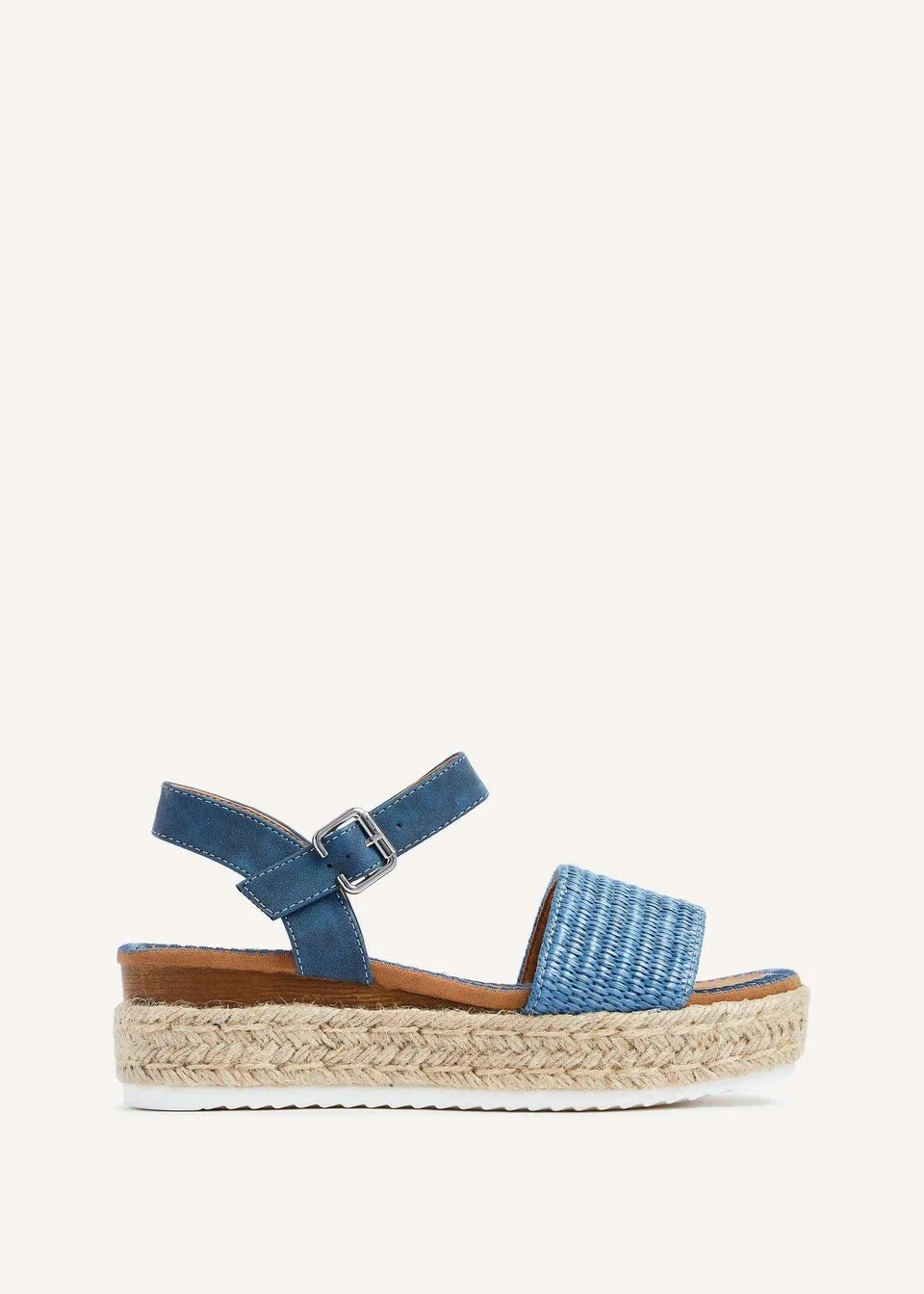 Linzi Panama Blue Raffia Two Part Espadrille Inspired Flatform Sandal