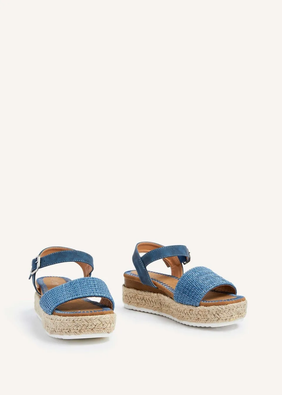 Linzi Panama Blue Raffia Two Part Espadrille Inspired Flatform Sandal