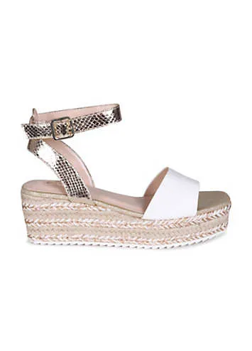 Linzi Vacay Gold and White Espadrille Flatform Sandals | Grattan