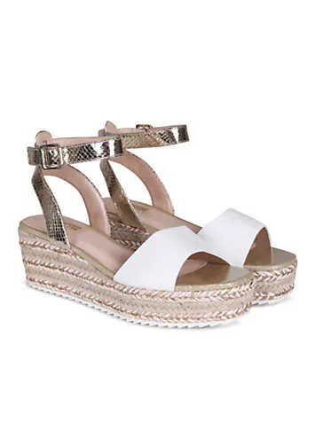 Linzi Vacay Gold and White Espadrille Flatform Sandals | Grattan