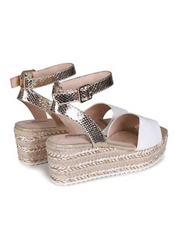 Linzi Vacay Gold and White Espadrille Flatform Sandals | Grattan