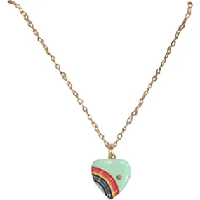 Little Bows & Toes Retro Rainbow Heart Necklace MINT