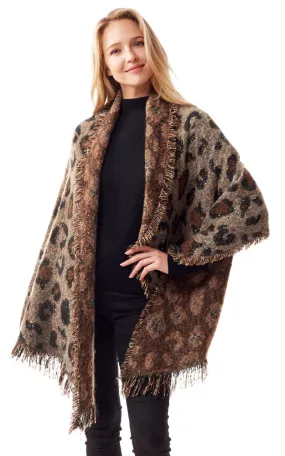 LOF1246 Leopard Bias Cut Oversized Oblong Scarf Shawl