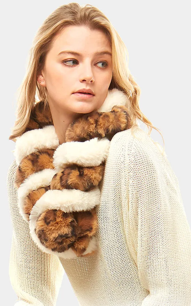 LOF925 Leopard Faux Fur Twisted Pull Through Scarf