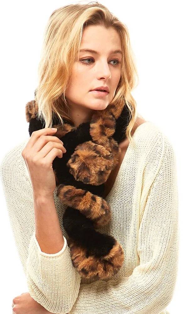 LOF925 Leopard Faux Fur Twisted Pull Through Scarf