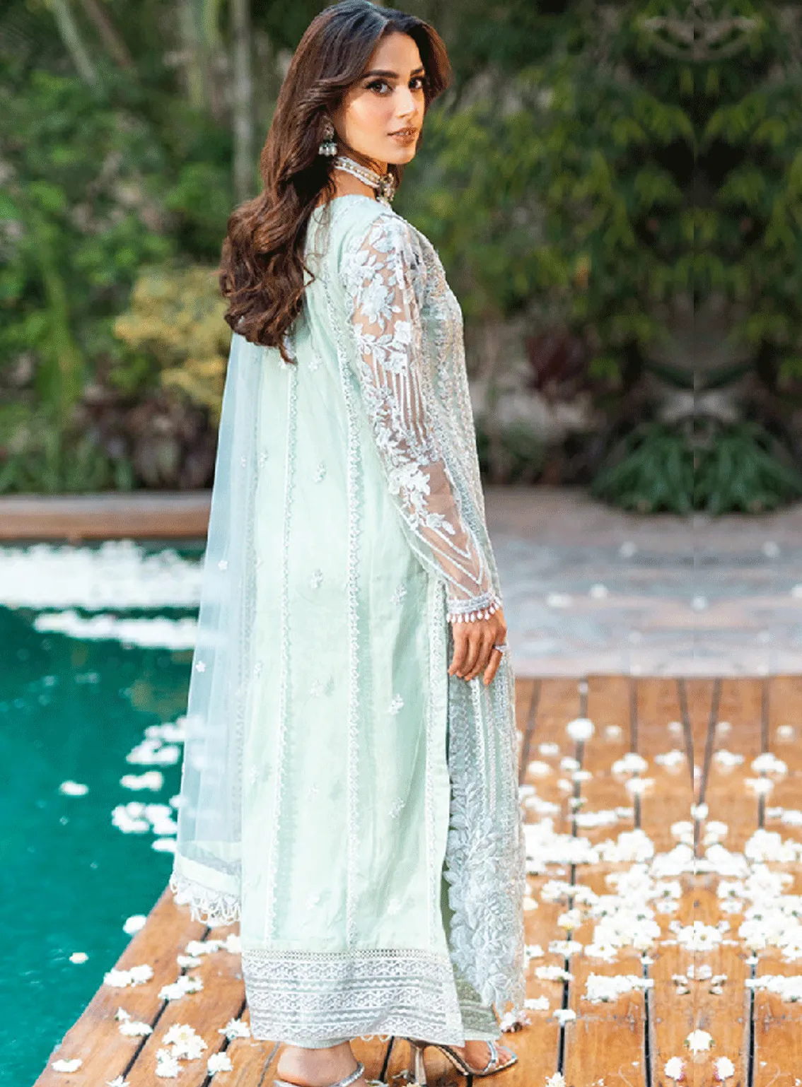 Luxe By Azure Embroidered Net Unstitched 3 Piece Suit - AZU23L AS-120 MINT BREEZE