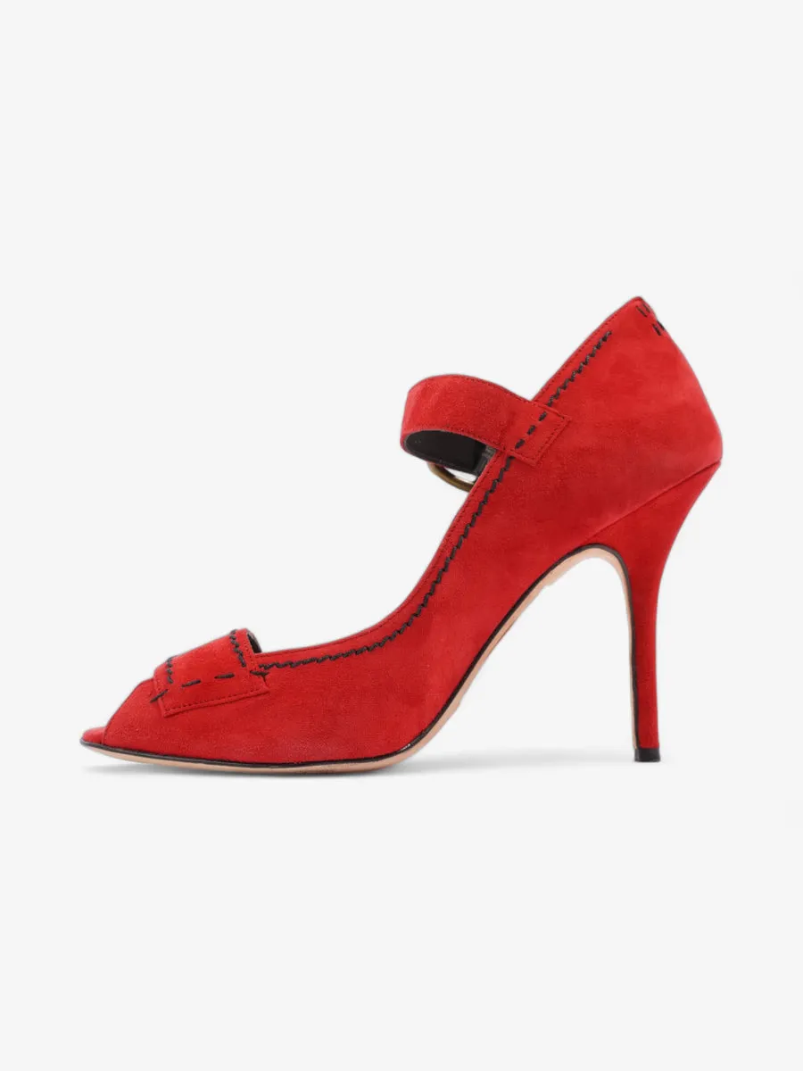 Manolo Blahnik Peep-Toe Mary-Jane Heels 80mm Red Suede EU 39.5 UK 6.5