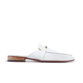 Mauri 4981 Mecca Men's Shoes White Exotic Ostrich Leg Slip-On Mules Sandals (MA5413)