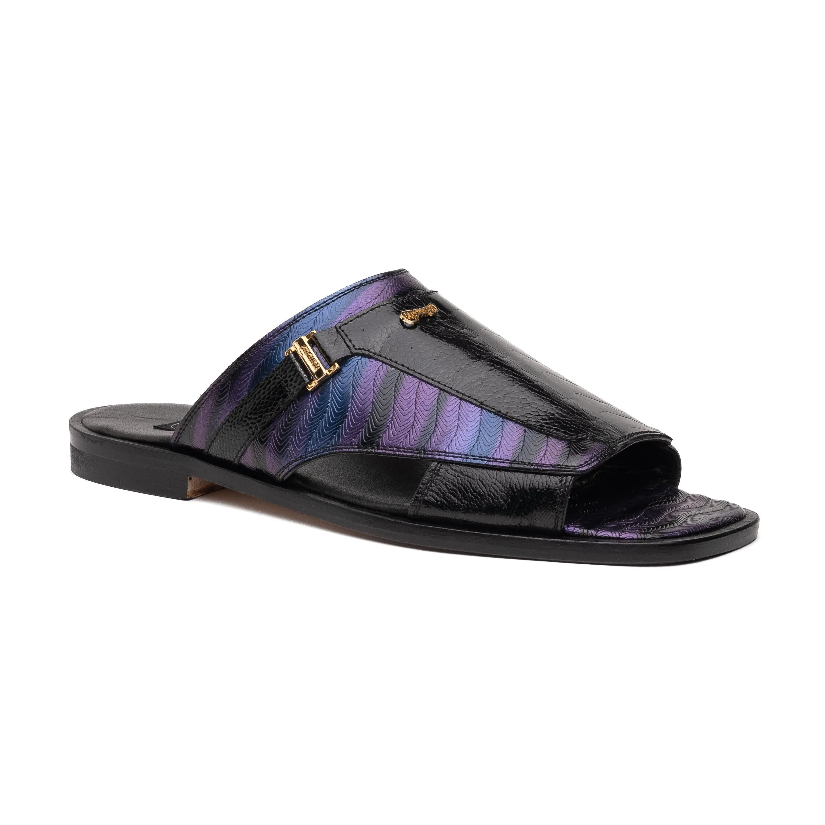 Mauri Aloha 1406/1 Men's Shoes Multi Purple & Black Exotic Ostrich Leg / Balera Leather Slip-on Sandals (MA5609)