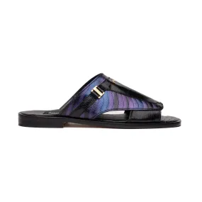 Mauri Aloha 1406/1 Men's Shoes Multi Purple & Black Exotic Ostrich Leg / Balera Leather Slip-on Sandals (MA5609)