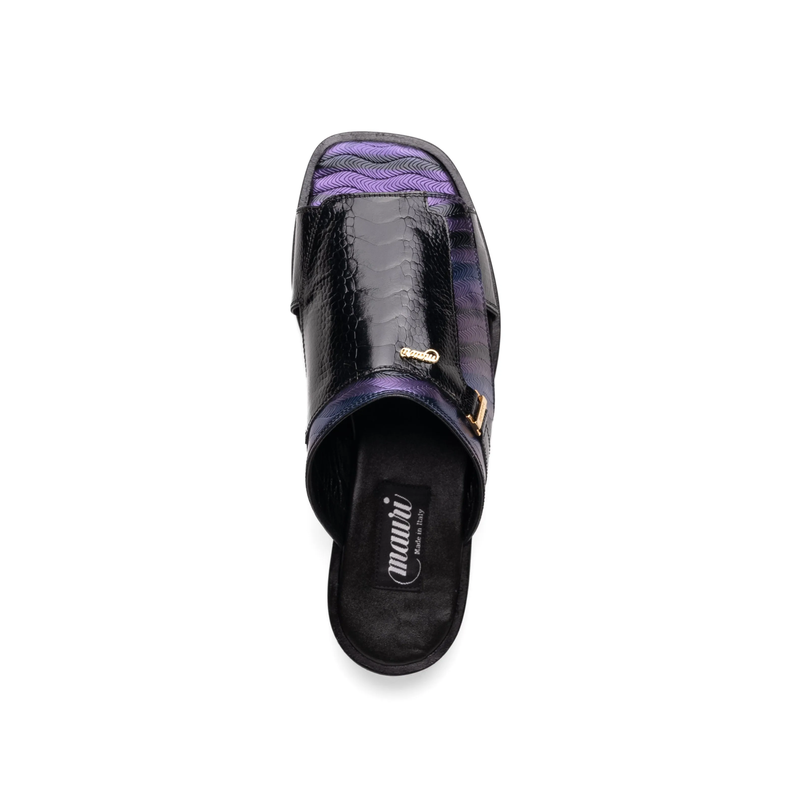 Mauri Aloha 1406/1 Men's Shoes Multi Purple & Black Exotic Ostrich Leg / Balera Leather Slip-on Sandals (MA5609)