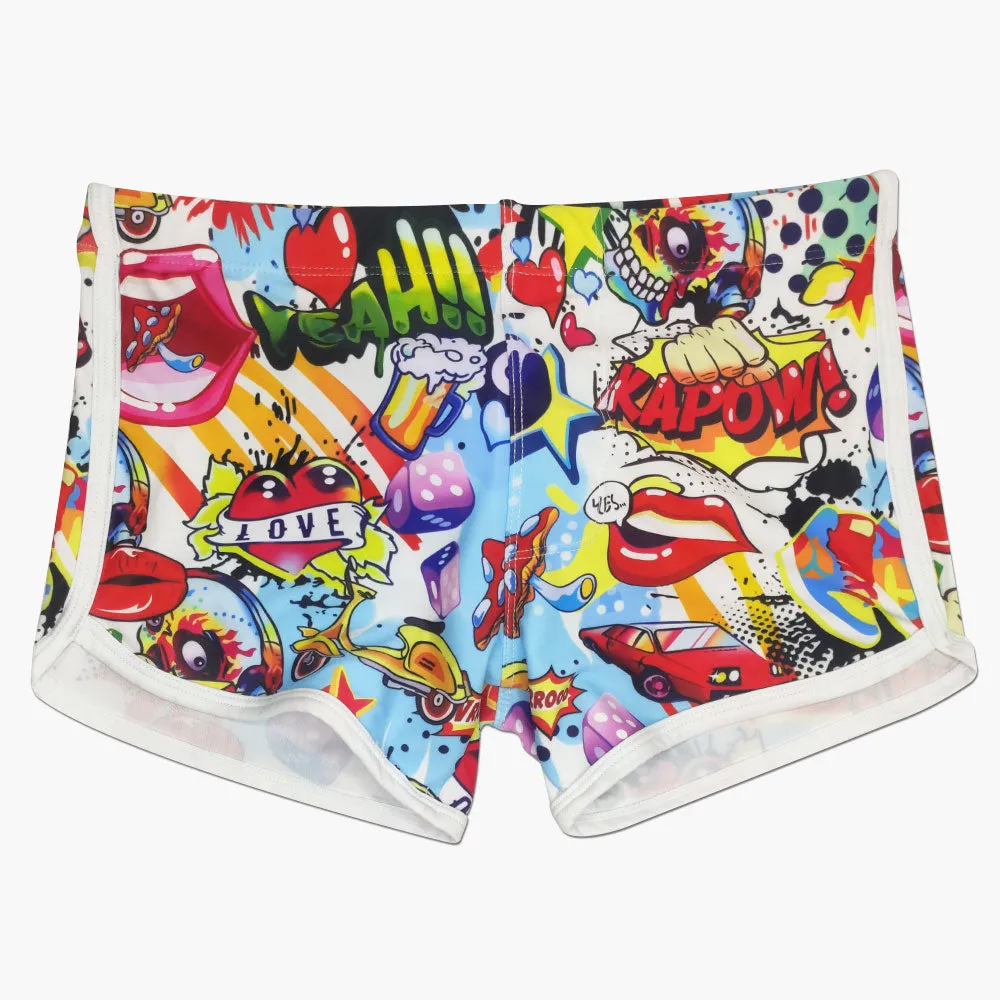 Men's Summer Beach Surfing Padded Push-Up Cartoon Briefs Swimwear