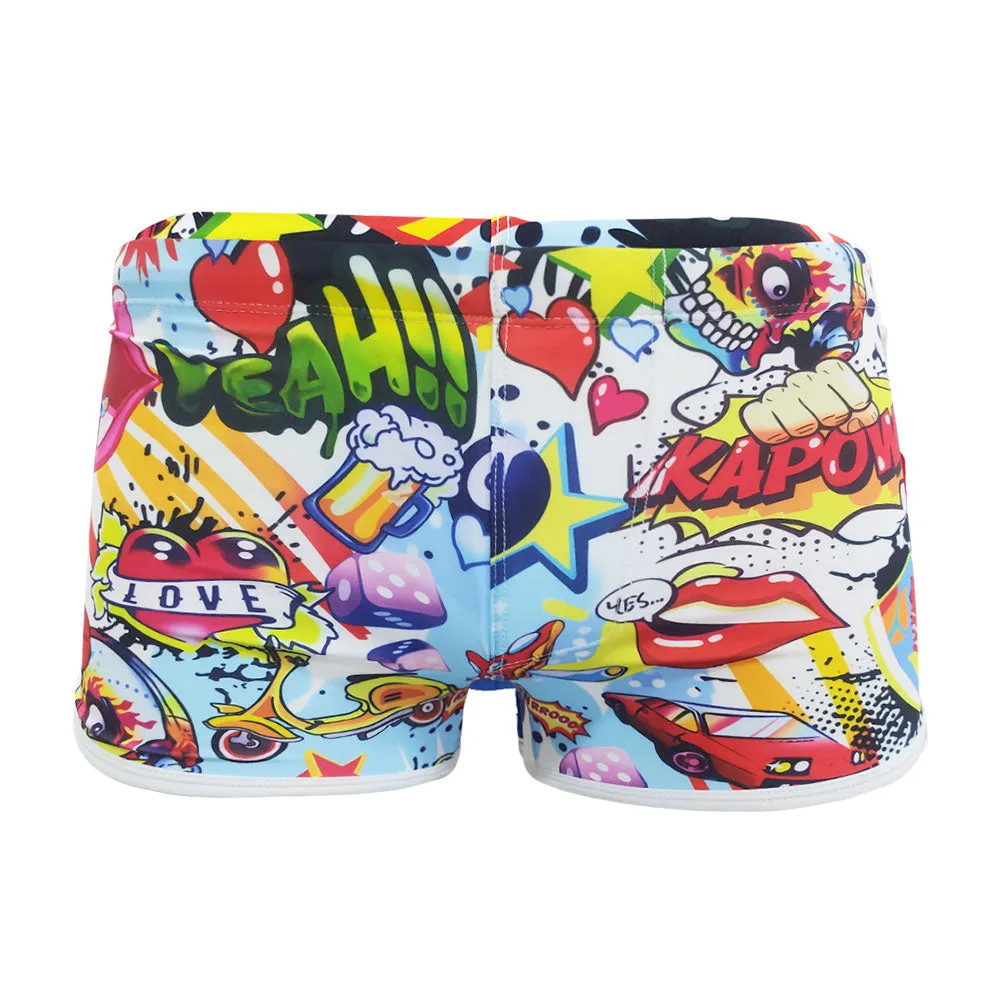 Men's Summer Beach Surfing Padded Push-Up Cartoon Briefs Swimwear