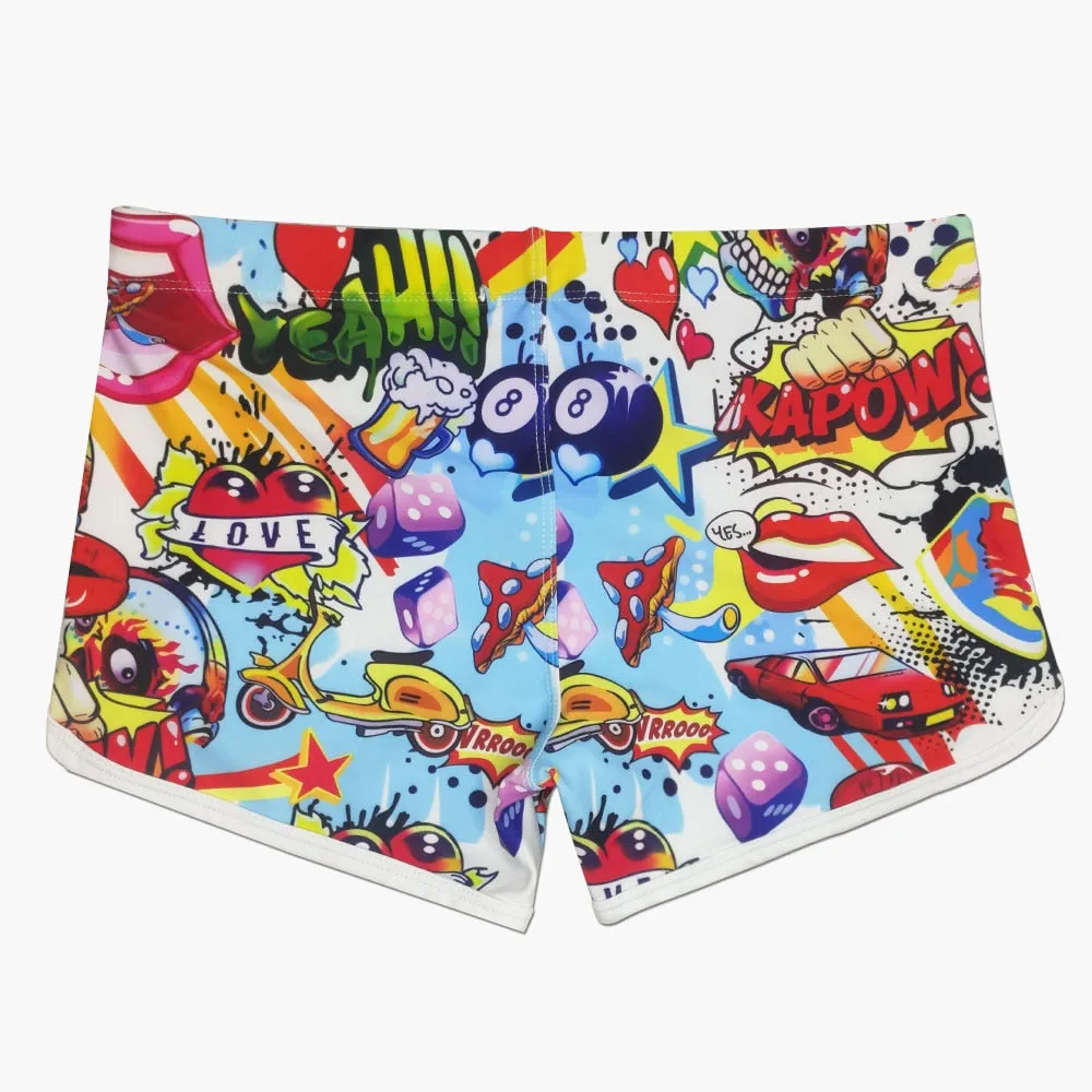 Men's Summer Beach Surfing Padded Push-Up Cartoon Briefs Swimwear