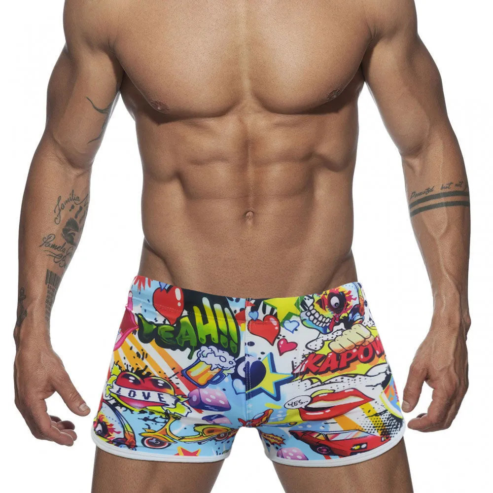 Men's Summer Beach Surfing Padded Push-Up Cartoon Briefs Swimwear