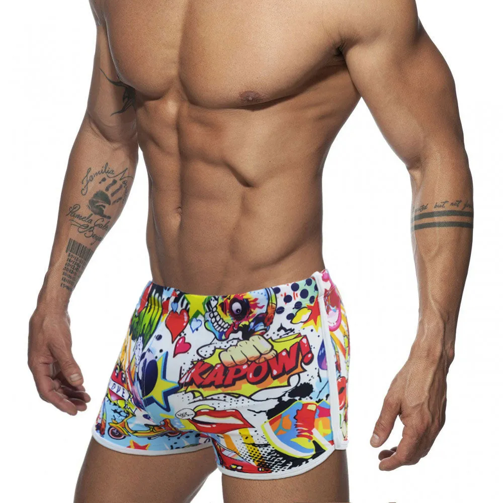 Men's Summer Beach Surfing Padded Push-Up Cartoon Briefs Swimwear